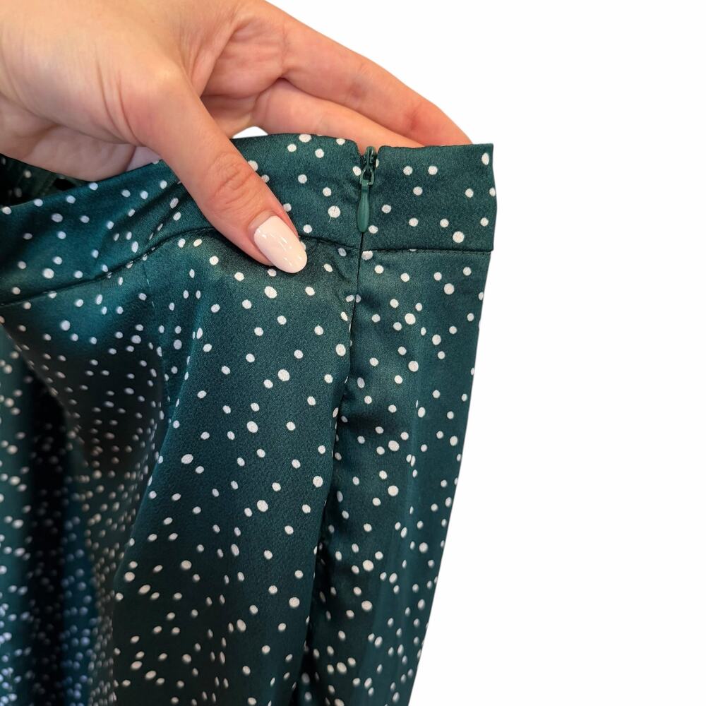 NWT Nasty Gal Green Polka Dot Satin Two Piece Set Crop Top & Wide Leg Pants - Picture 5 of 10